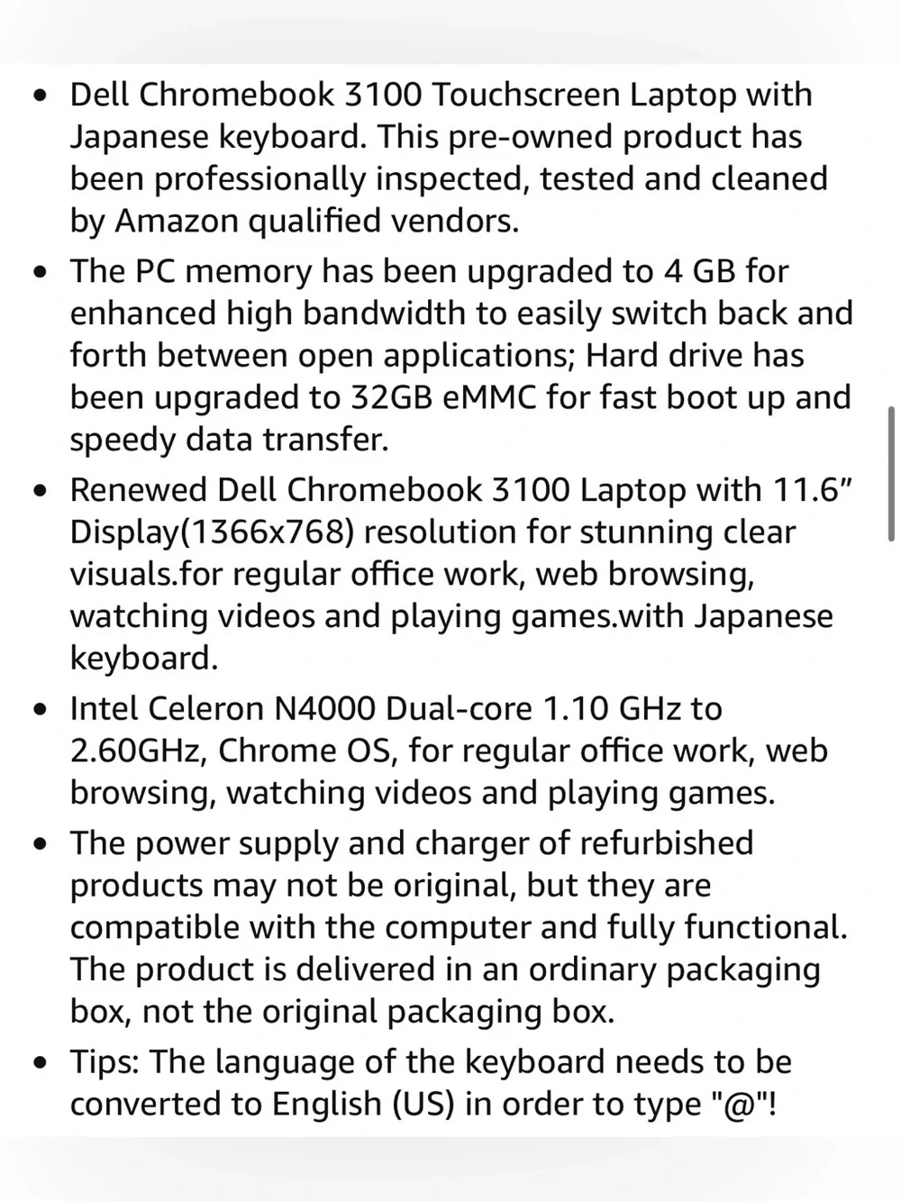 Renewed Dell Chromebook 11 3100 2-in-1 Touchscreen Laptop w/ Japanese Keyboard